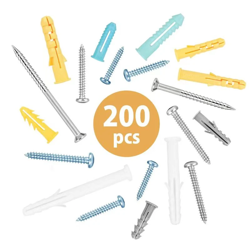 20PCS Plastic Drywall Wall Anchors Screw Assorment Kit, Self Tapping Screws and Ribbed Wall Anchors, Assorted Sizes Wall Plug Bolts Expansion Bolt for Wallboar