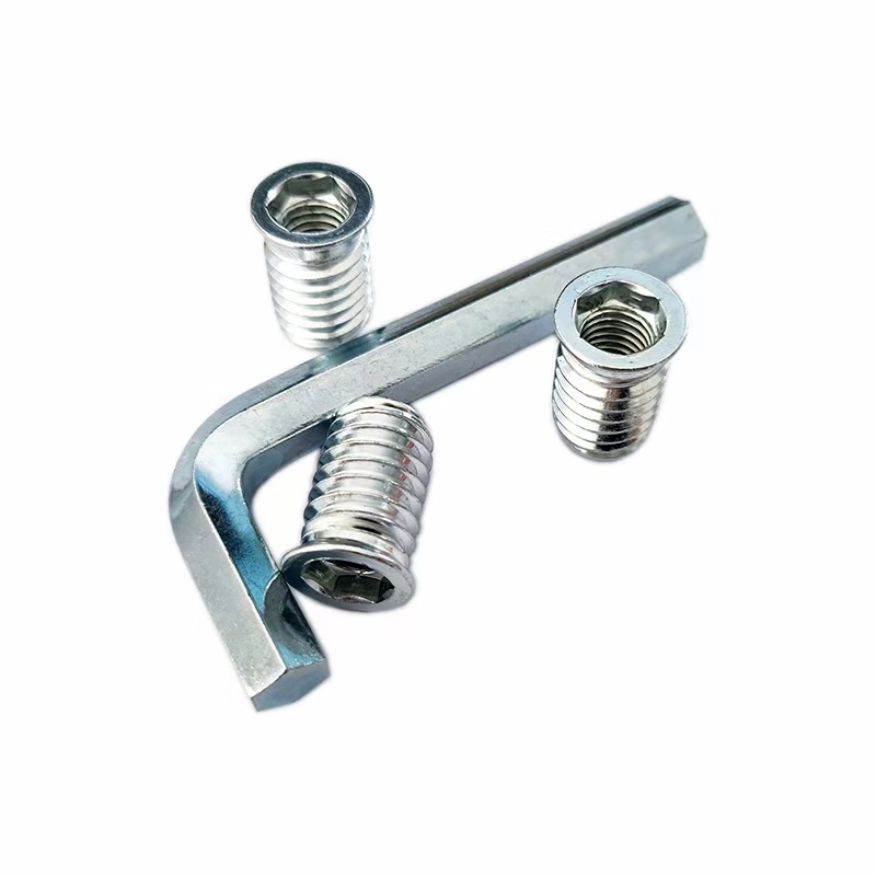 China Factory Wholesales Zinc Plated Steel Steel Hex Socket Self Tapping Threaded Wood Insert Nuts Glued Socket Nut Socket Embedded Nut