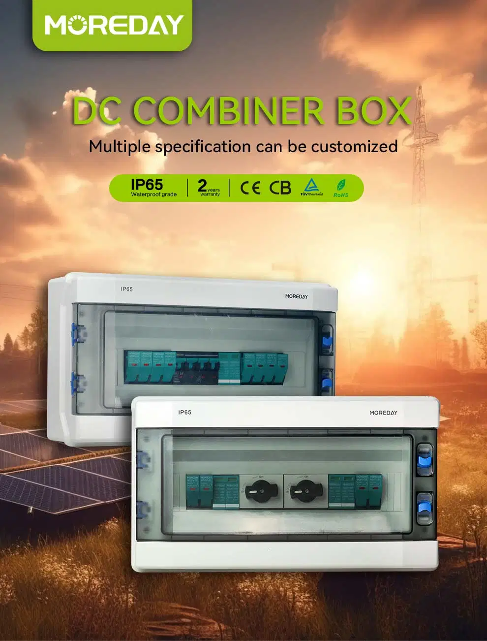 IP65 DC 550V 1000V Photovoltaic System PV Solar Combiner Box Junction