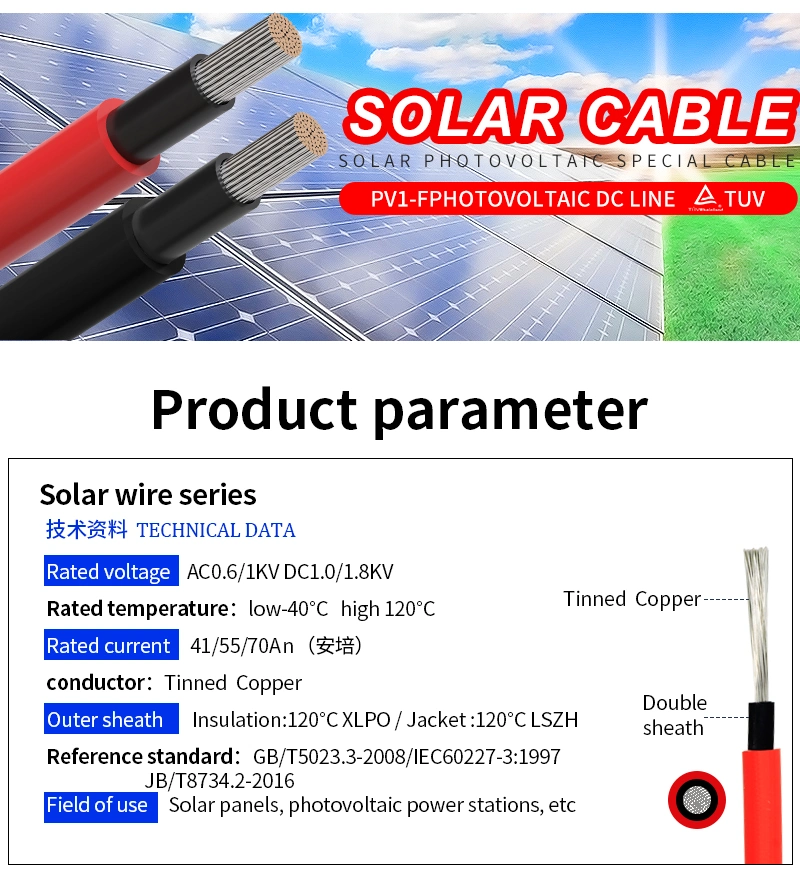 PV Cable 10 AWG 4 mm2 6 mm2 10 mm2 Electric Solar 220V Power Cable