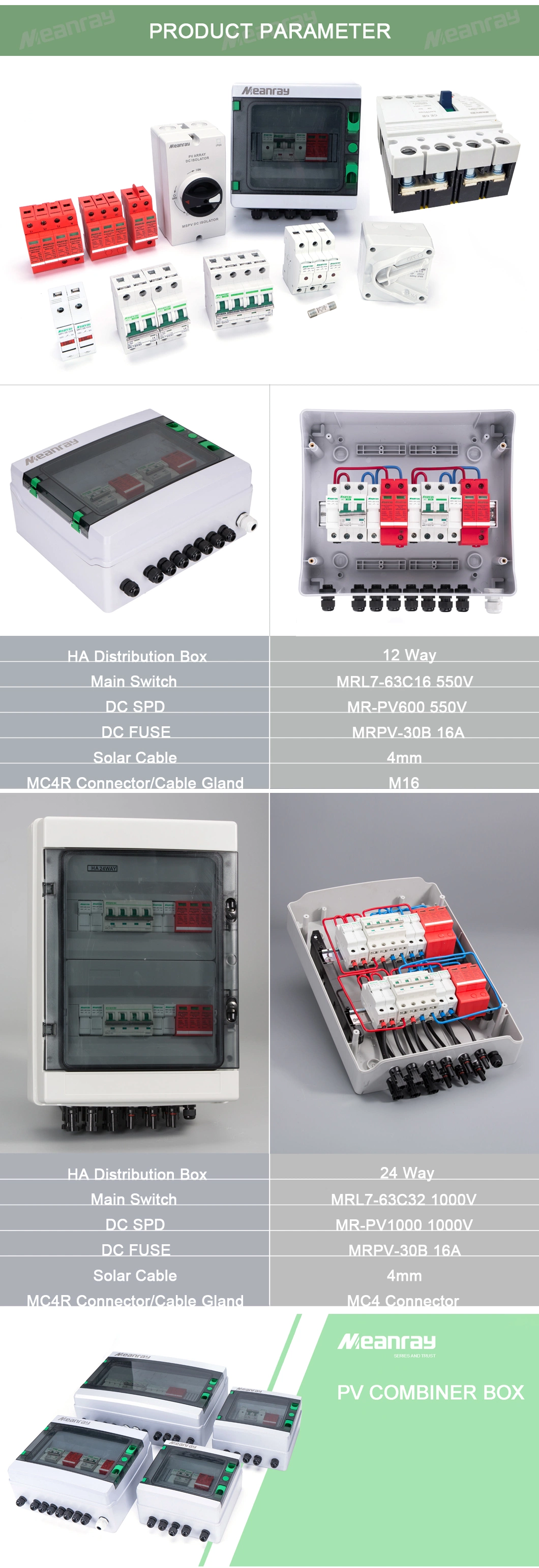 Solar Combiner Box 6 Into 1 1000V DC Photovoltaic Array Junction Box