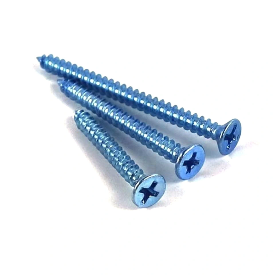 Blue White Zinc Plus Hard Cross Countersunk Groove Swallow Tail Self Tapping Self Drilling Screw Flat Head Drill Tail Screw