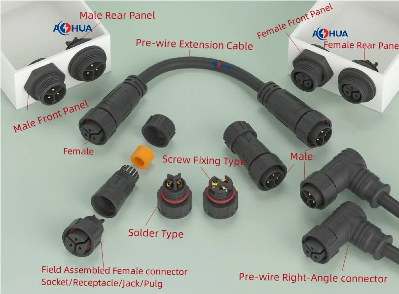 IP67 LED Lighting Junction Box Panel Mount Connector M29 3 Pin Rear Female Panel Socket Screw Type Wire Connection for Outdoor Electronic Devices