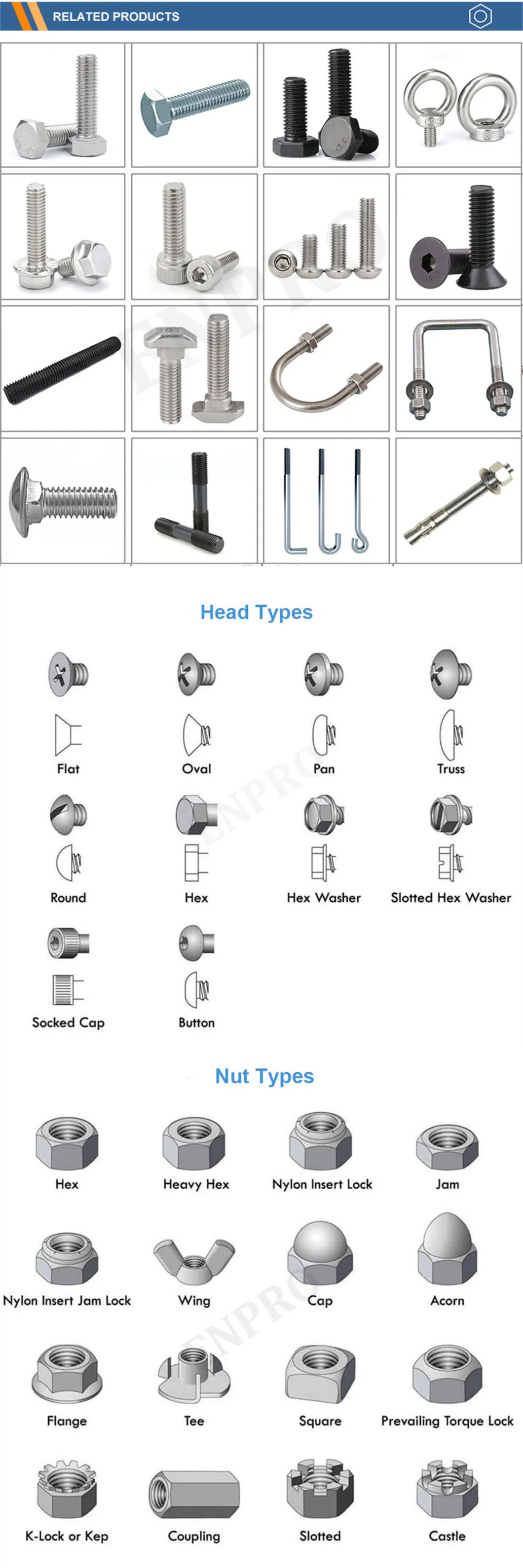 Factory Good Price Carbon Steel Stainless Steel Hex Bolt Eye Bolt U Bolt Flange Bolt Anchor Bolt Self Drilling Self Tapping Machine Drywall Screw Fastener