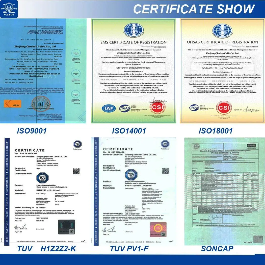 TUV Approval Solar Cable 2.5mm 4mm2 6mm2 Solar Cable Tinned Copper DC Solar PV Cable PV1-F H1z2z2-K Photovoltaic Solar Cable