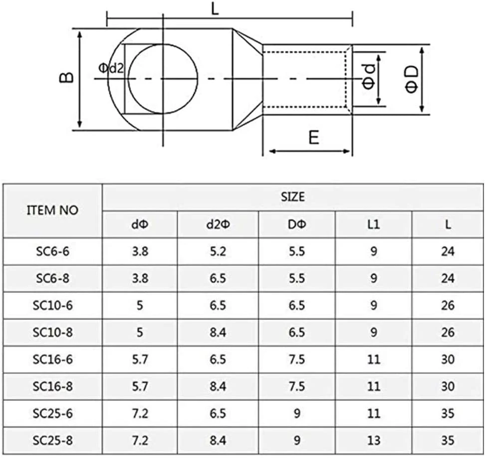 Copper Ground Tube Crimp Terminals Cable Lugs for High Voltage