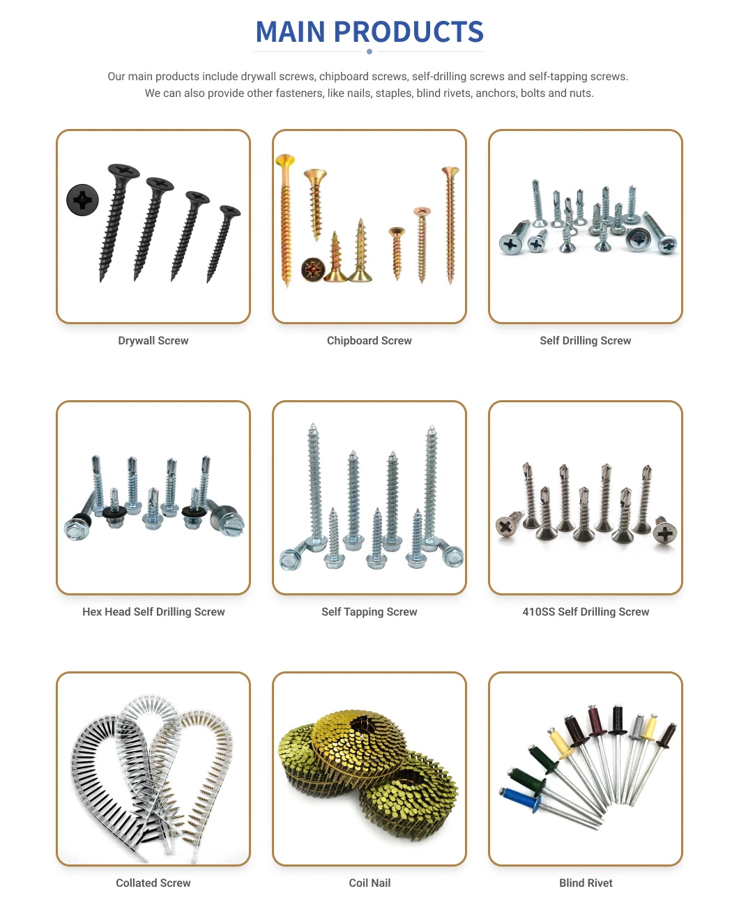 Building Material Bi Tornillos Self Drilling Stainless Steel Zinc Plated Self Tapping Screw/ Wood Screw/Hex Head Screw/Machine Screw/Decking Furniture Screws