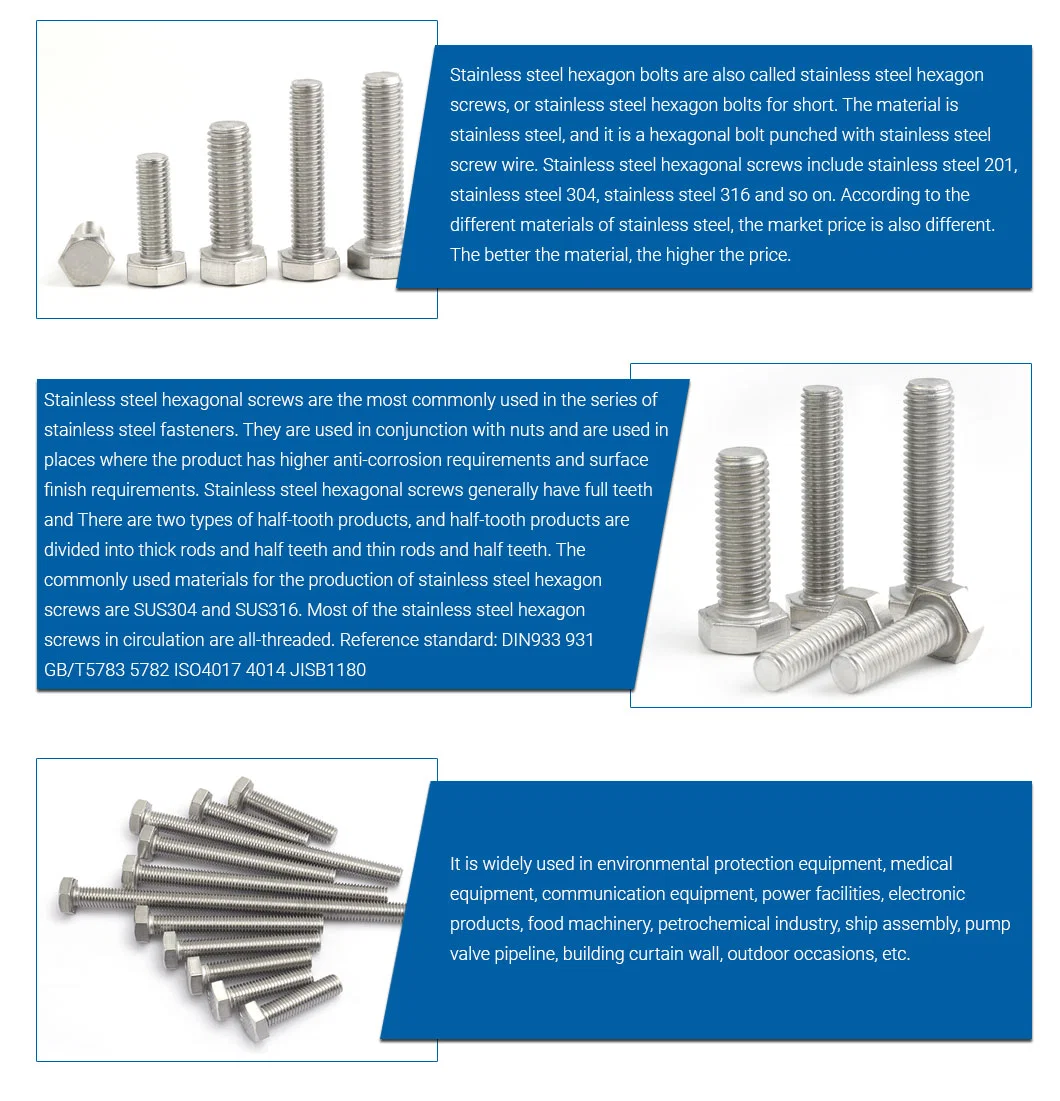 Stainless Steel A2/A4 Hex Machine Screws Inox AISI 304/316 Hexagon Head Bolts