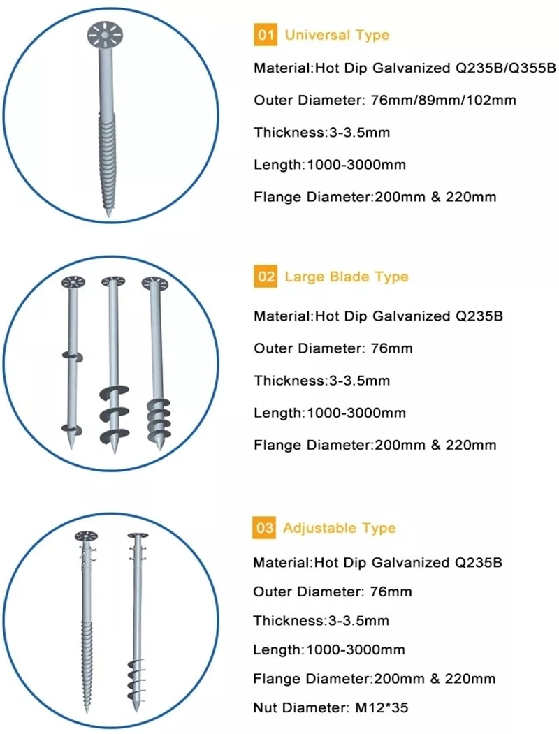 HDG Galvanized Q235 Steel Post Foundation Solar Mounting Helical Ground Screw Piles