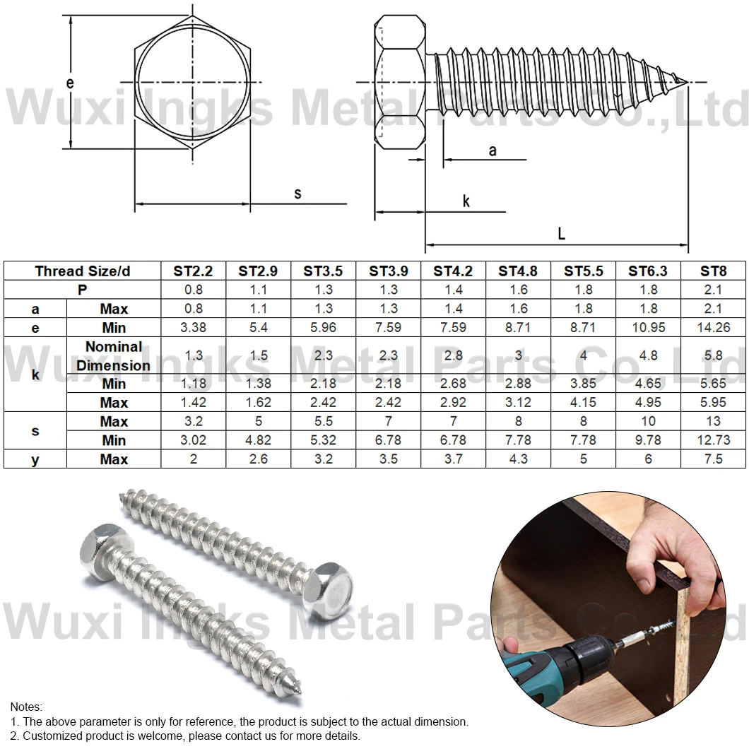 Stainless Steel DIN7976 Hexagon Indented Hex Head Self Tapping Screws