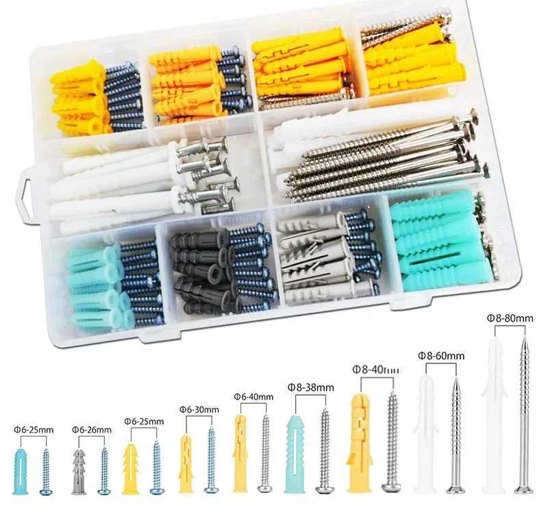 20PCS Plastic Drywall Wall Anchors Screw Assorment Kit, Self Tapping Screws and Ribbed Wall Anchors, Assorted Sizes Wall Plug Bolts Expansion Bolt for Wallboar