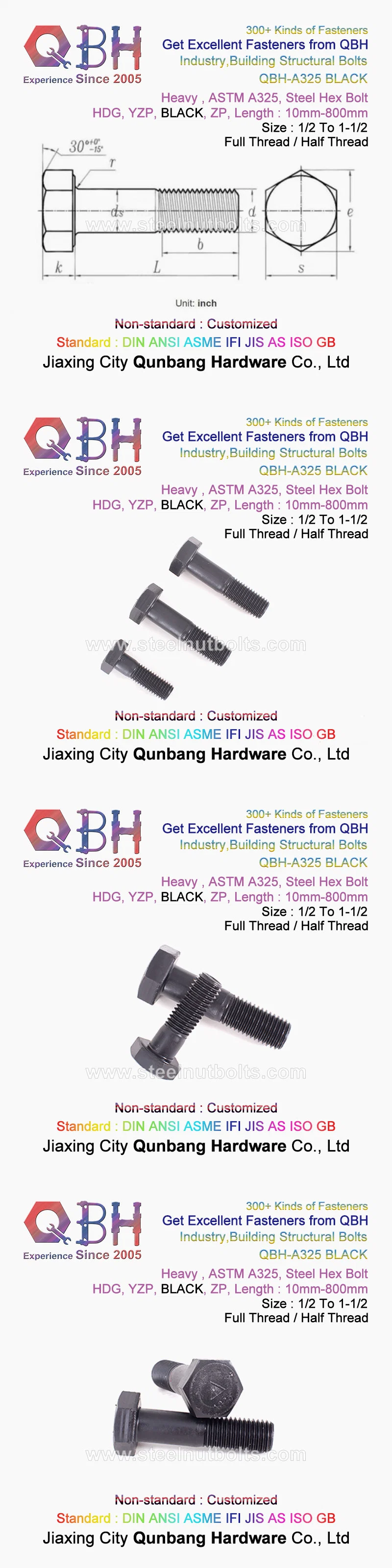 F3125/A325/A325m/A490/A490m Carbon Steel Hex Bolt