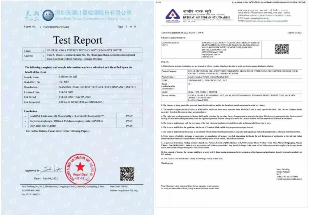 Lithium ion battery LiFePO4 32140FS 3.2V15Ah CBAK Grade A for solar energy, ESS