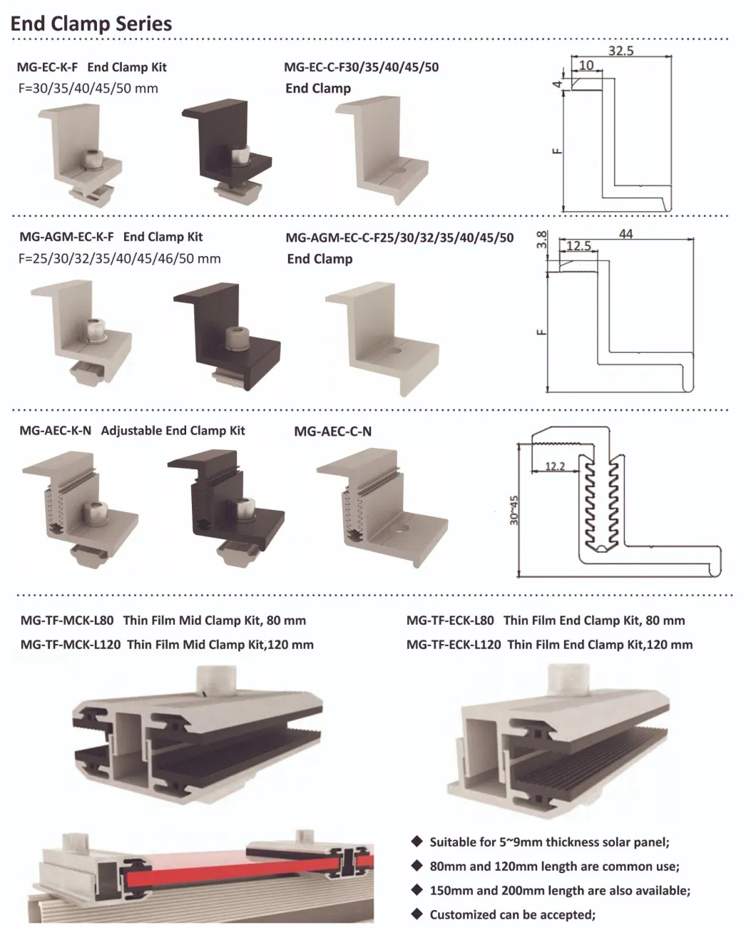 Clamps for Solar Panel Thin Film Module Clamps Medium Solar Panel Frameless End Clamps