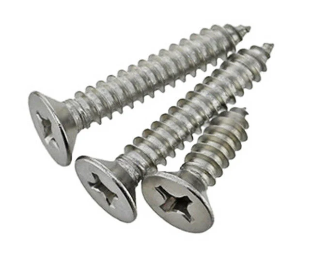 Bright Zinc Plated, Clear Passivated Stainless Steel Countersunk Head DIN7982 Self Tapping Screw, #10 X 1-1/4in Long 32mm Long