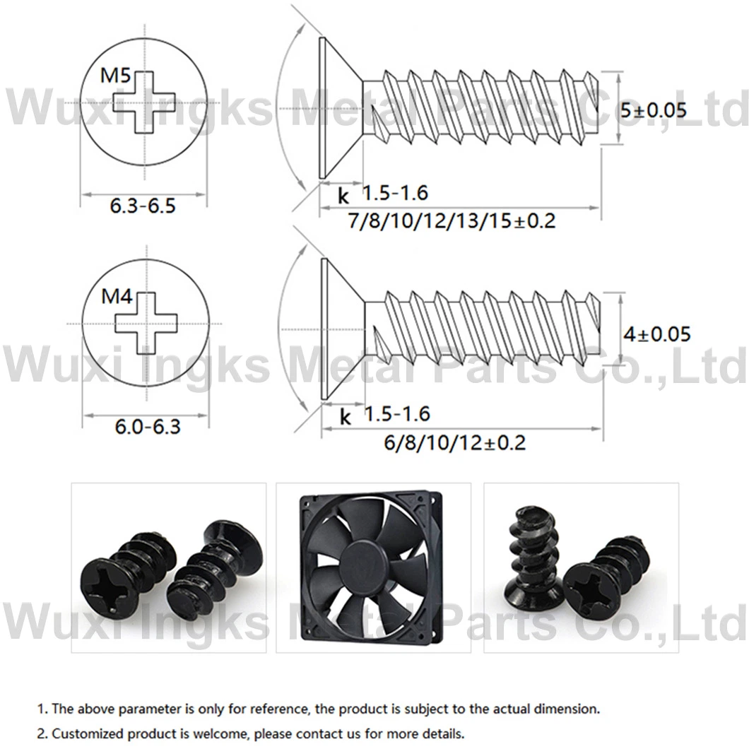 Black Nickel Plated M5 10mm Phillips Csk Head Self Tapping Screws Fan Mount Screws