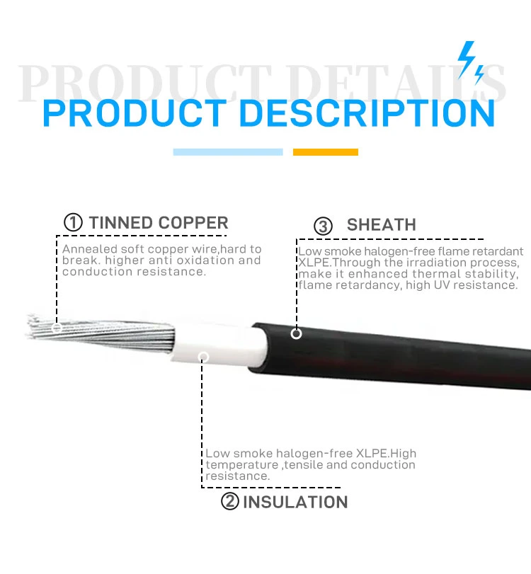 Low Resistance DC Panel Extension Photovoltaic Cable Solar PV Cable