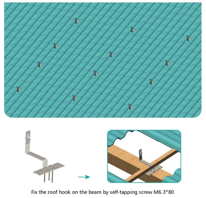 Solar Module Mounting Structure Corrugated Hook Stainless Steel Tile Roof Solar Mounting