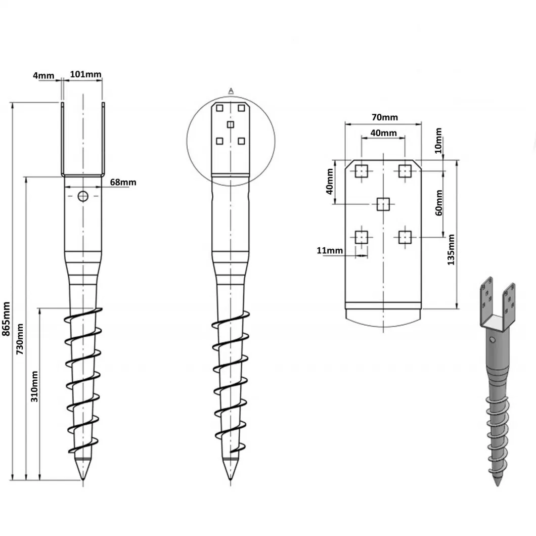 Galvanized Fence/Solar 3 Nuts with Hole Ground Screw Post Anchor Spiral Pile