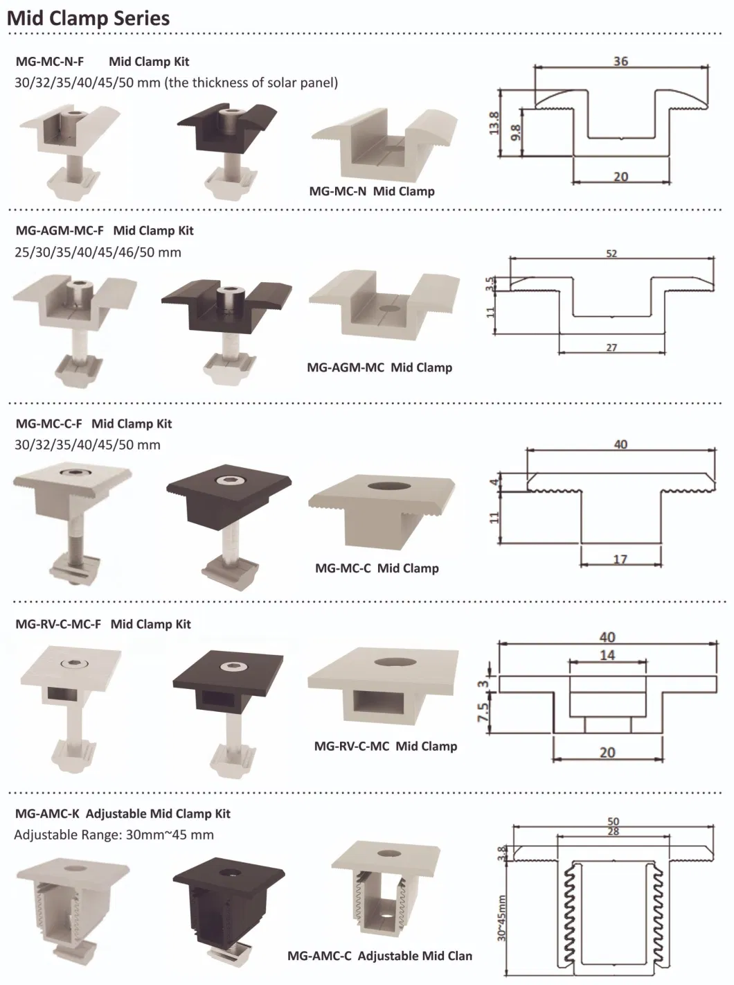 Best Price Aluminum Solar Mounting Bracket Middle Clamp for Metal Roof Energy Product Installation