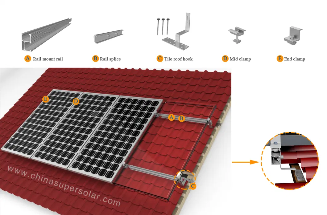 Fast Lnstallation Kit Solaire 10kw Solar Roof Mount Solar Roof Hook