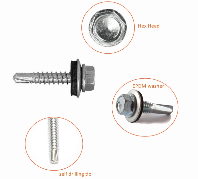 Hex Head Self Tapping Wooden Screw Roofing Screws with Rubber Washer for Wood