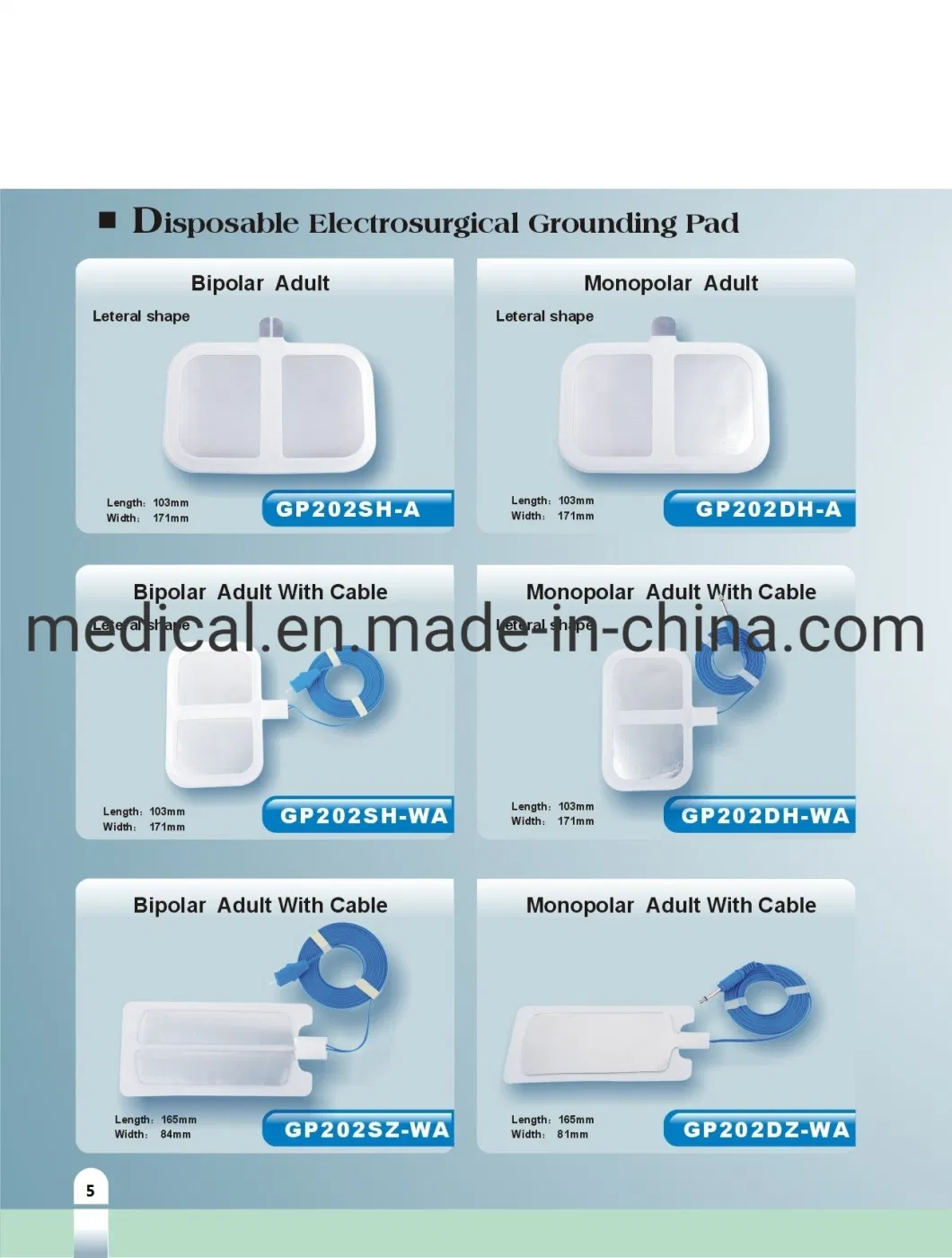 Dispoasable Diathermy Plate Electrosurgical Esu Grounding Pads with Cable