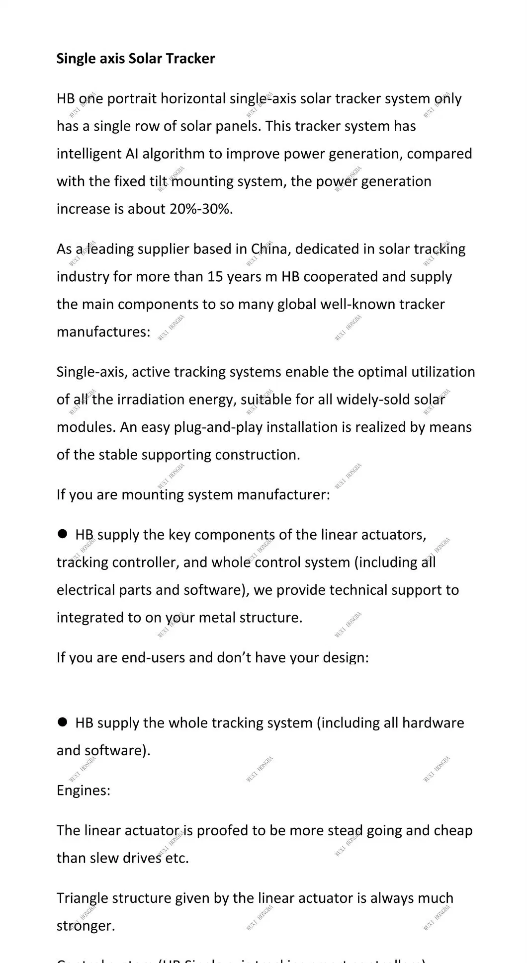 Hb Solar Tracker for Single Axis