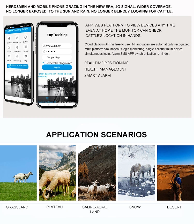 Cow Horse Camel Animal Tracking 4G Solar Powered GPS Tracker