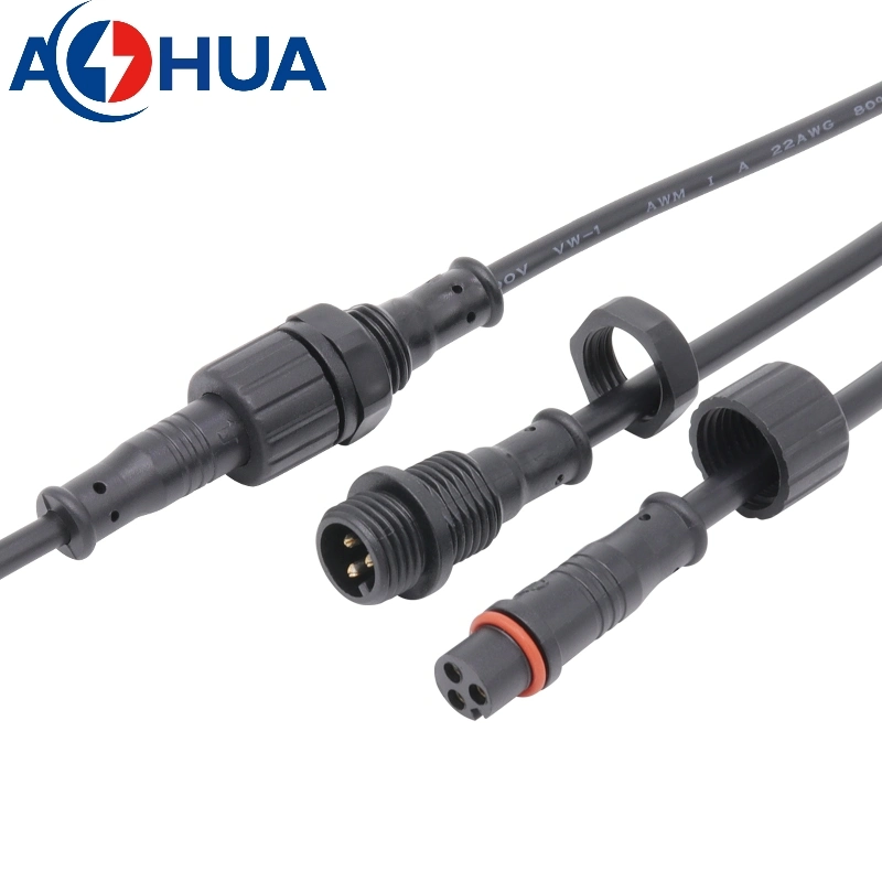 OEM Waterproof IP65 Panel Connector 3 Pin M12 Electric Male Female Solar LED Light Lamp Power Cord Extension Cable