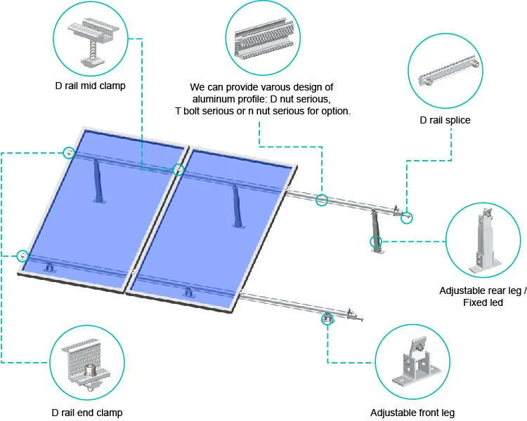 Anodized Aluminum Solar Panel Frame Flat Roof Mounting Kits Bracket Adjustable Leg Mounts