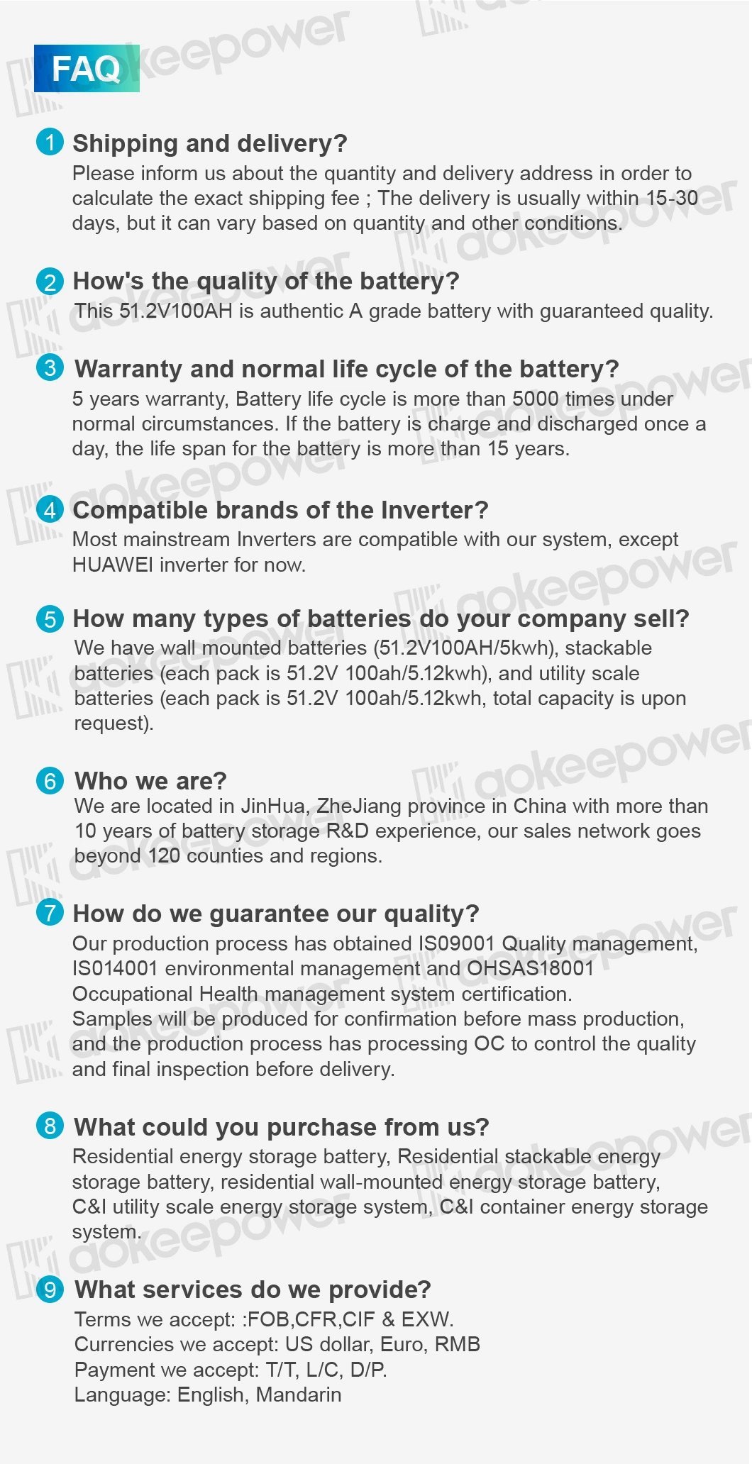 Aokeepower Energy Storage System Ess Household Energy Storage Container 5kw Inverter Residential Solar Power Panels LiFePO4 5kwh Energy Storage Battery