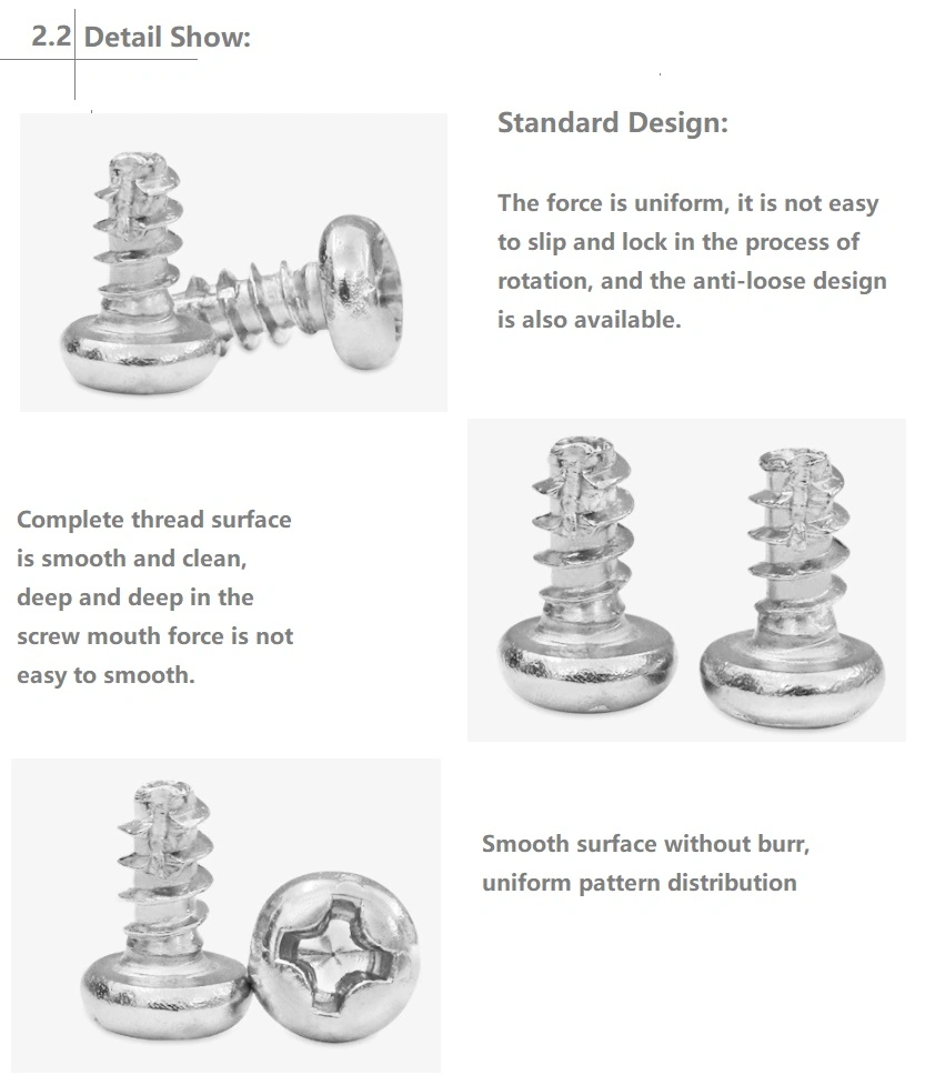 Hardware Nickel Palted Stainless Steel Round Head PT Thread Cross Cutting Tail Self Tapping Screw