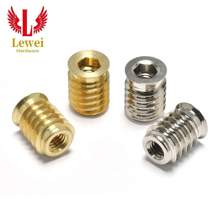 China Factory Wholesales Zinc Plated Steel Steel Hex Socket Self Tapping Threaded Wood Insert Nuts Glued Socket Nut Socket Embedded Nut