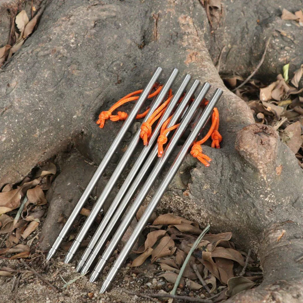 Wholesale Outdoor Camping Titanium Screw Tent Peg Metal Stakes with Ropes