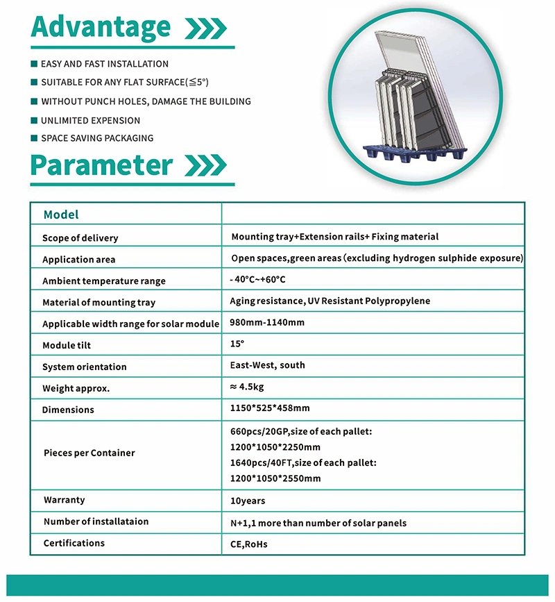 Plastic Solar Panel Mounting System PV Support Ballasted for Flat Roof System