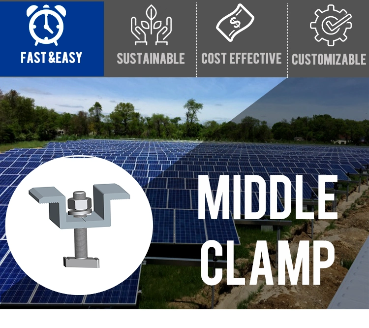 Rooftop Solar Rack Clamp PV Solar Mounting Rapid Clamp Solar Middle Clamp with Bolt Screw