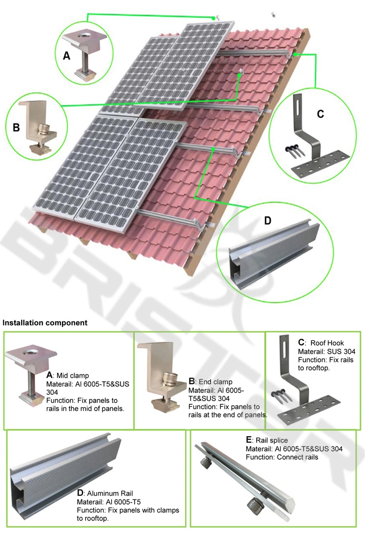 Factory Price Solar Tile Roof Mounting Racking Aluminium Bracket Hook