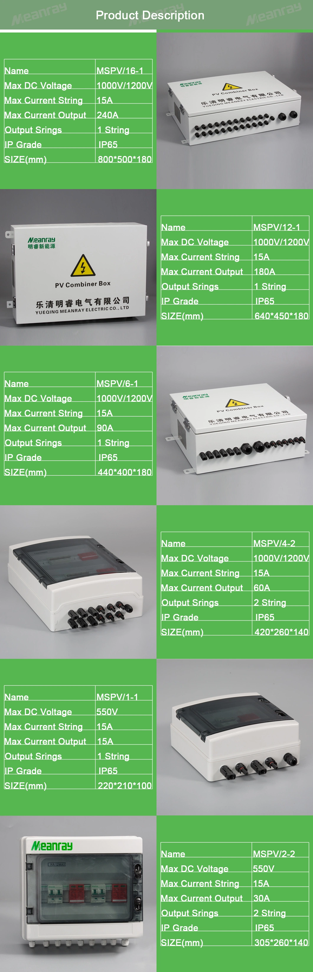 Solar Combiner Box 6 Into 1 1000V DC Photovoltaic Array Junction Box