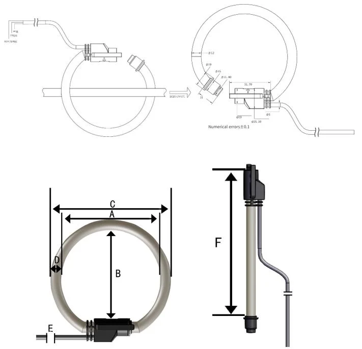 Src 12mm High Sensitivity Economical Rogowski Coil Current Clamp 333mv/Ka