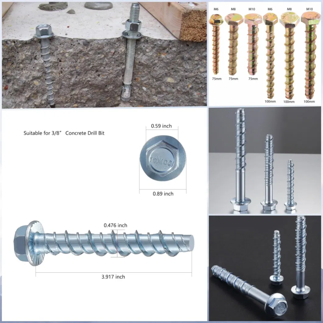 Galvanized Serrated Carbon Steel Self-Tapping Bottom-Cut Cement Concrete Screw