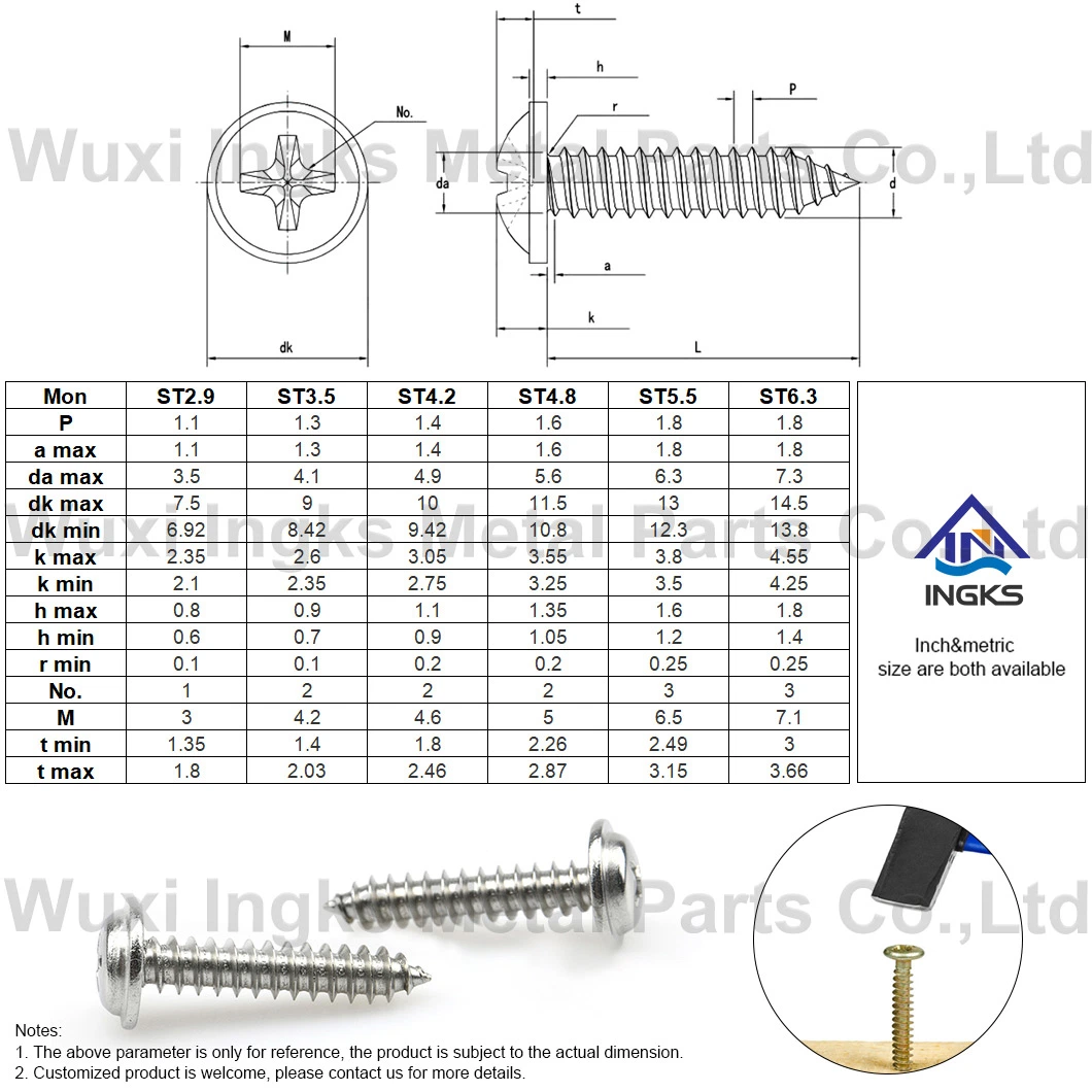 M2 M3 M4 Steel Nickel Plated Phillips Pan Wafer Head Self Tapping Screws for Metal