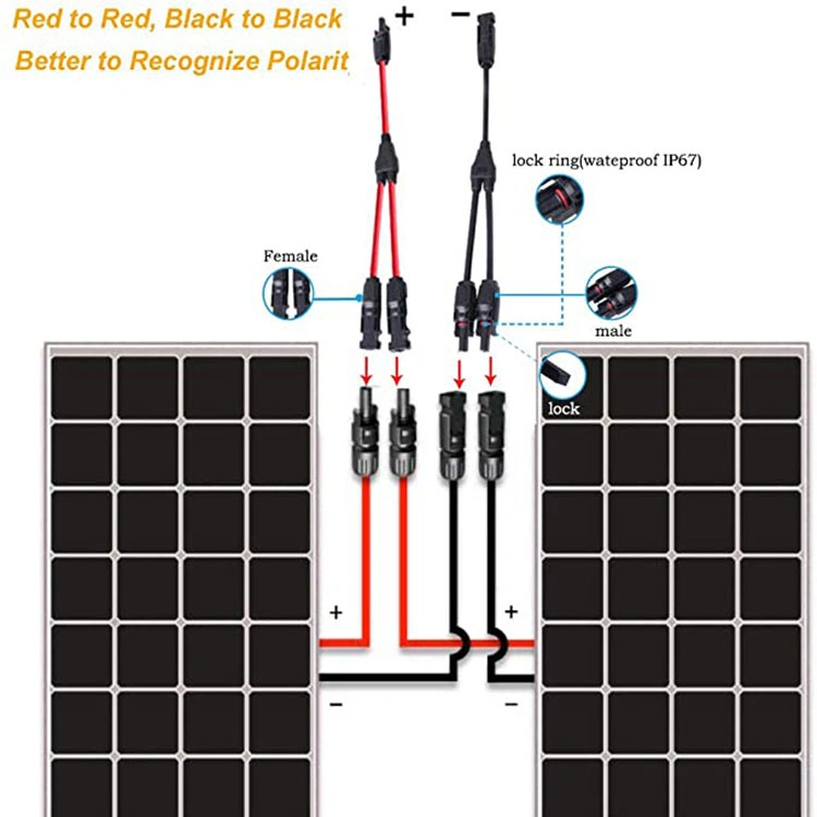 Solar Battery Panel Extension Cables Black and Red Mc 4 in Pairs