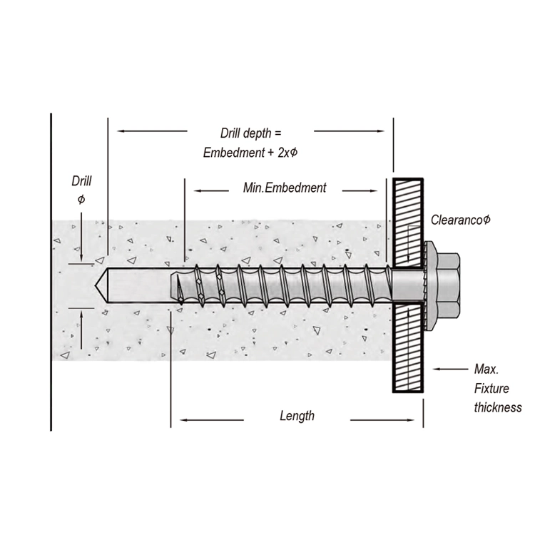 Masonry Concrete Anchor Bolt Concrete Self Tapping Construction Screw with Hex Flange Head