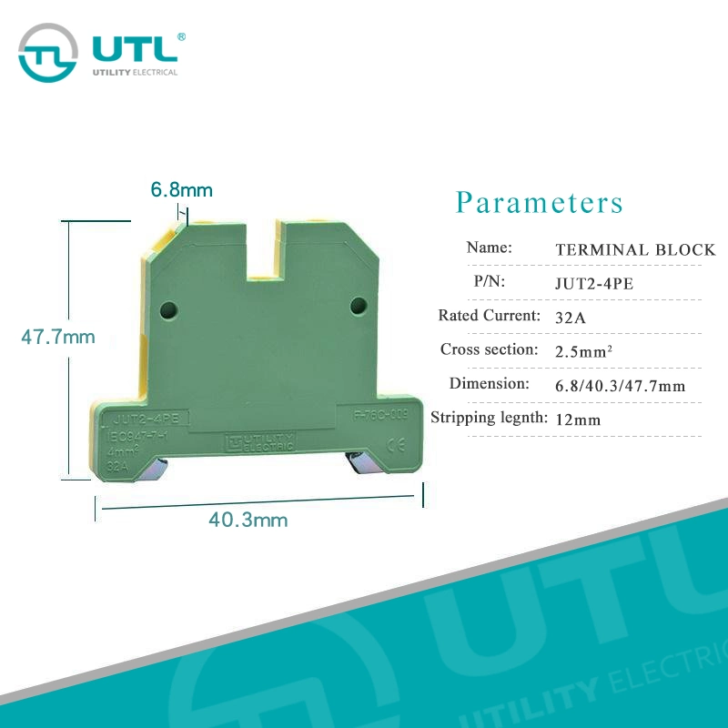 4mm2 Ground Terminal Block Weidmuller Sak4 Feed-Through Wiring Terminal Jut2-4PE