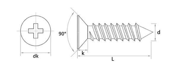 OEM M4 Stainless Steel Cross Recessed Countersunk Head Self-Tapping Screw