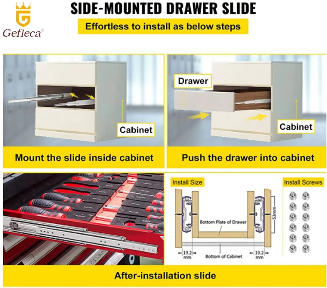 Gefieca Heavy Load/Duty Ball Bearing Drawer Channel Sliding Rail