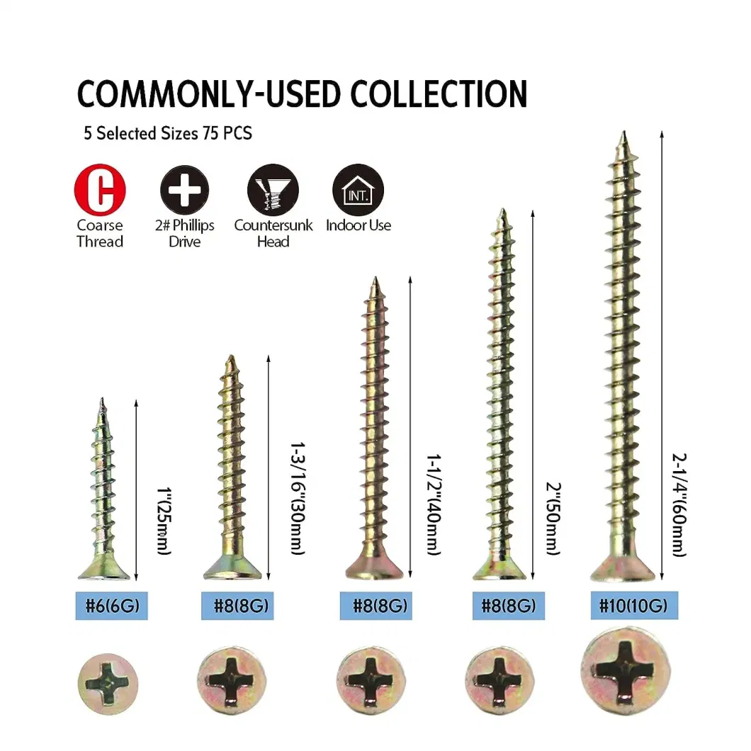 Yellow Zinc Coated M3.5 M4 Countersunk Flat Head Self Tapping Wood Screw