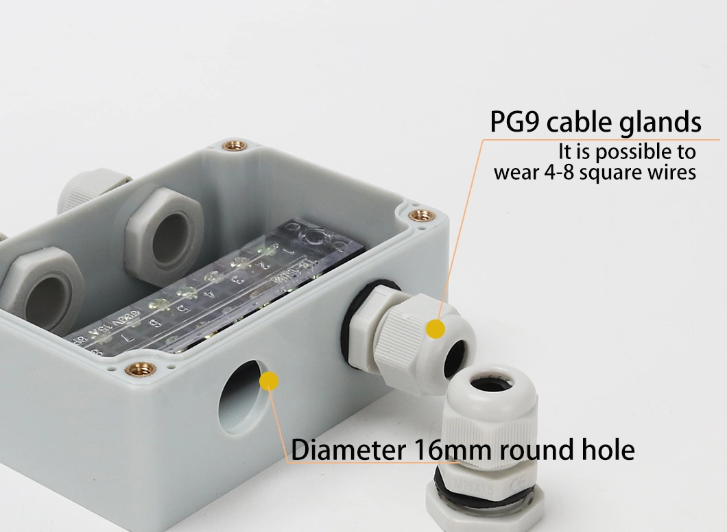 2 Holes on One Side 100*68*50mm Tb1508 400V 15A Outdoor ABS Plastic Waterproof Junction Box