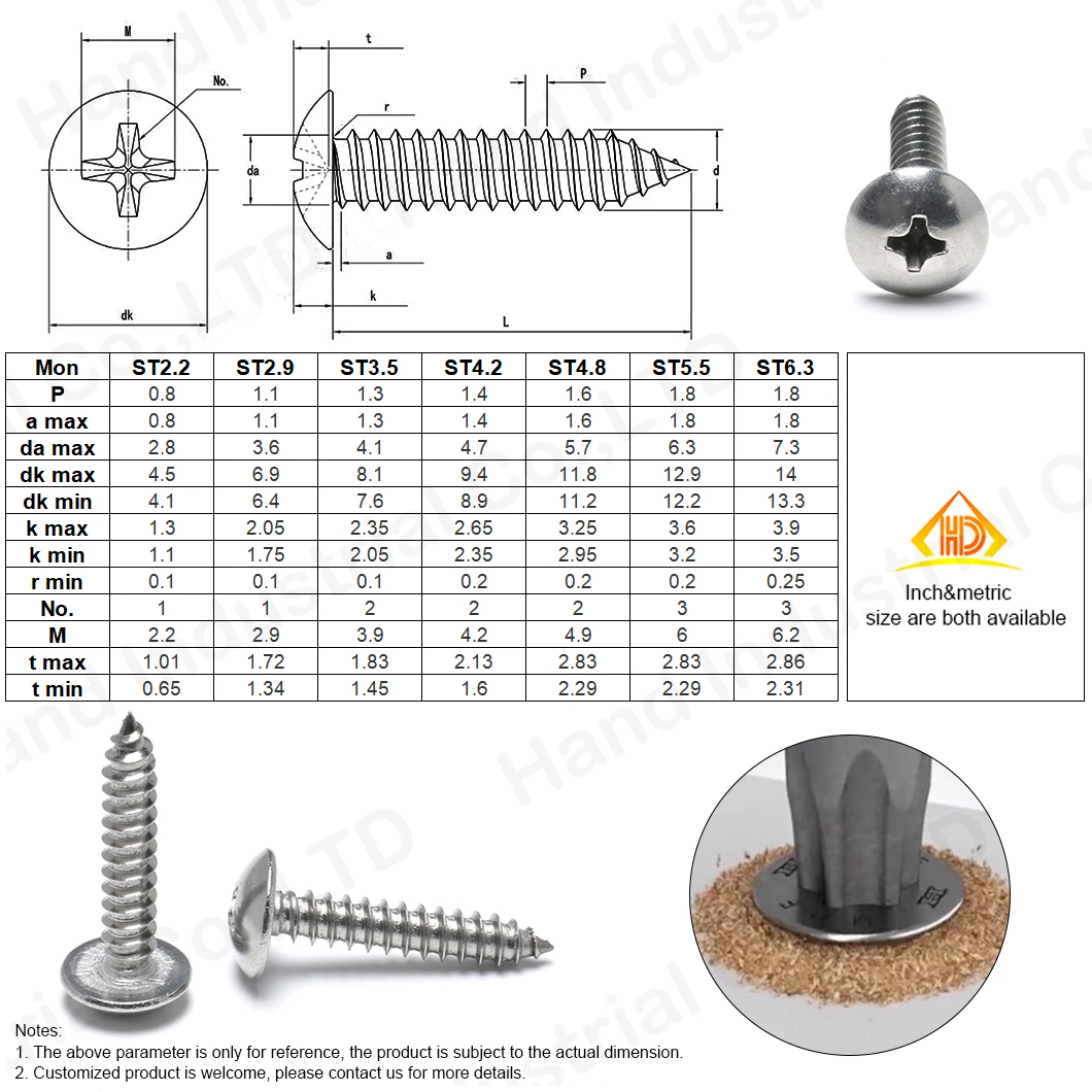 5000PC M2.9 6.5mm SS304 Truss Phillips Head Sheet Metal Screw Self Tapping Screws